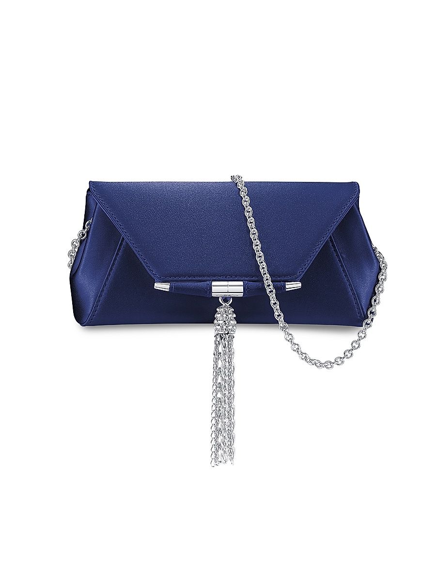 Women's Piper Small Clutch in Satin with Silver Hardware and Tassel - Sapphire