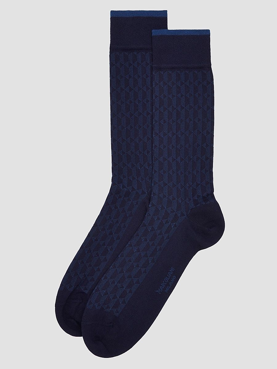 Men's Diamond Vintage Texture Cotton-Nylon Socks - Navy