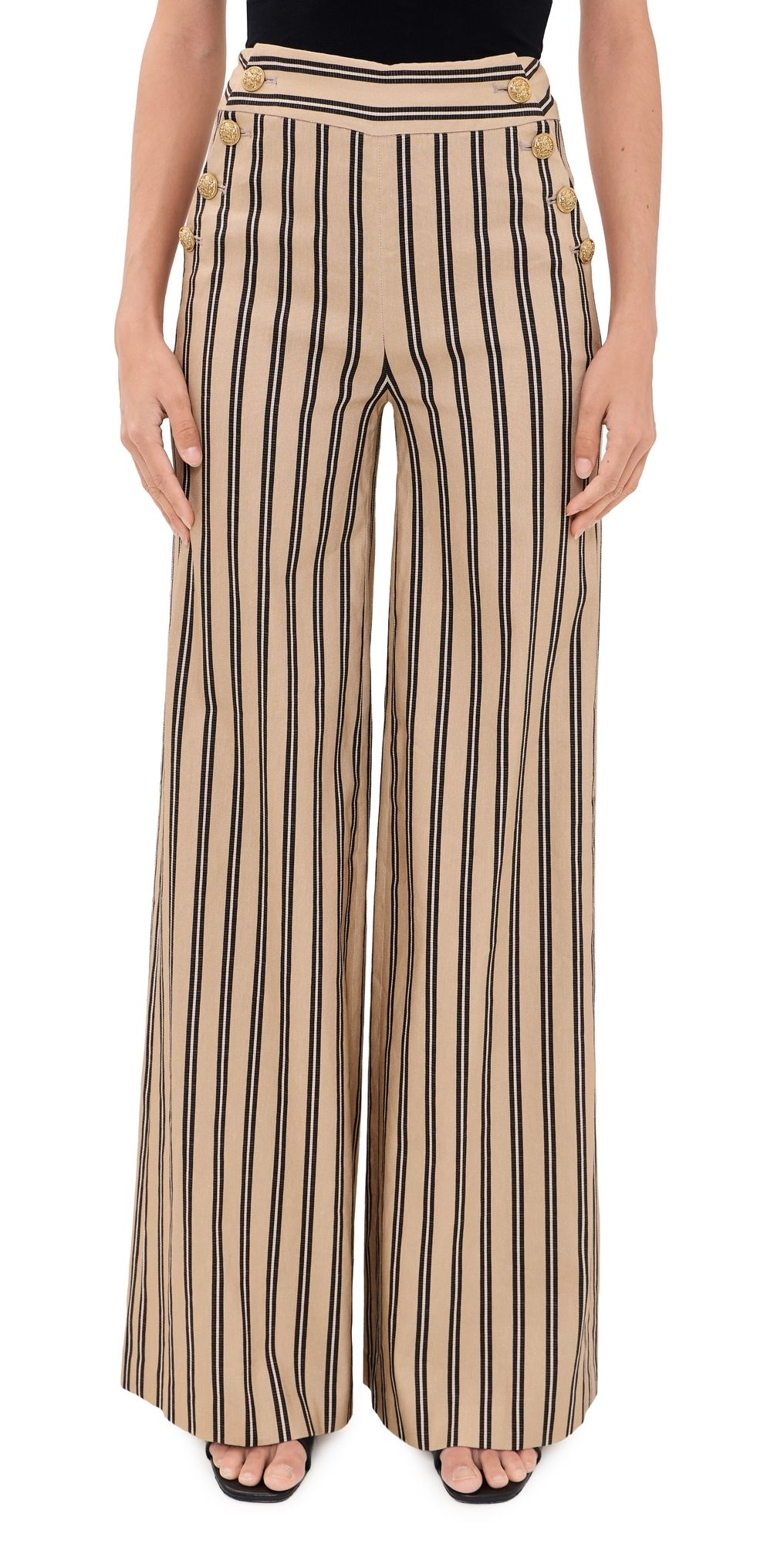 ALICE + OLIVIA Narin High Rise Ultra Wide Leg Trousers Beach Day Stripe Sm 10