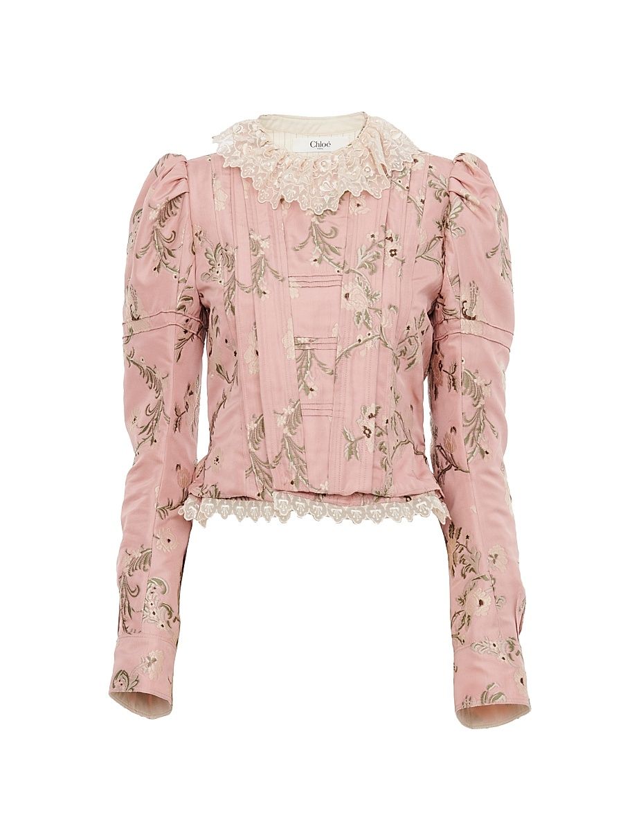 Women's Floral-Embroidered Lace-Trimmed Jacket - Tan Rose - Size 8