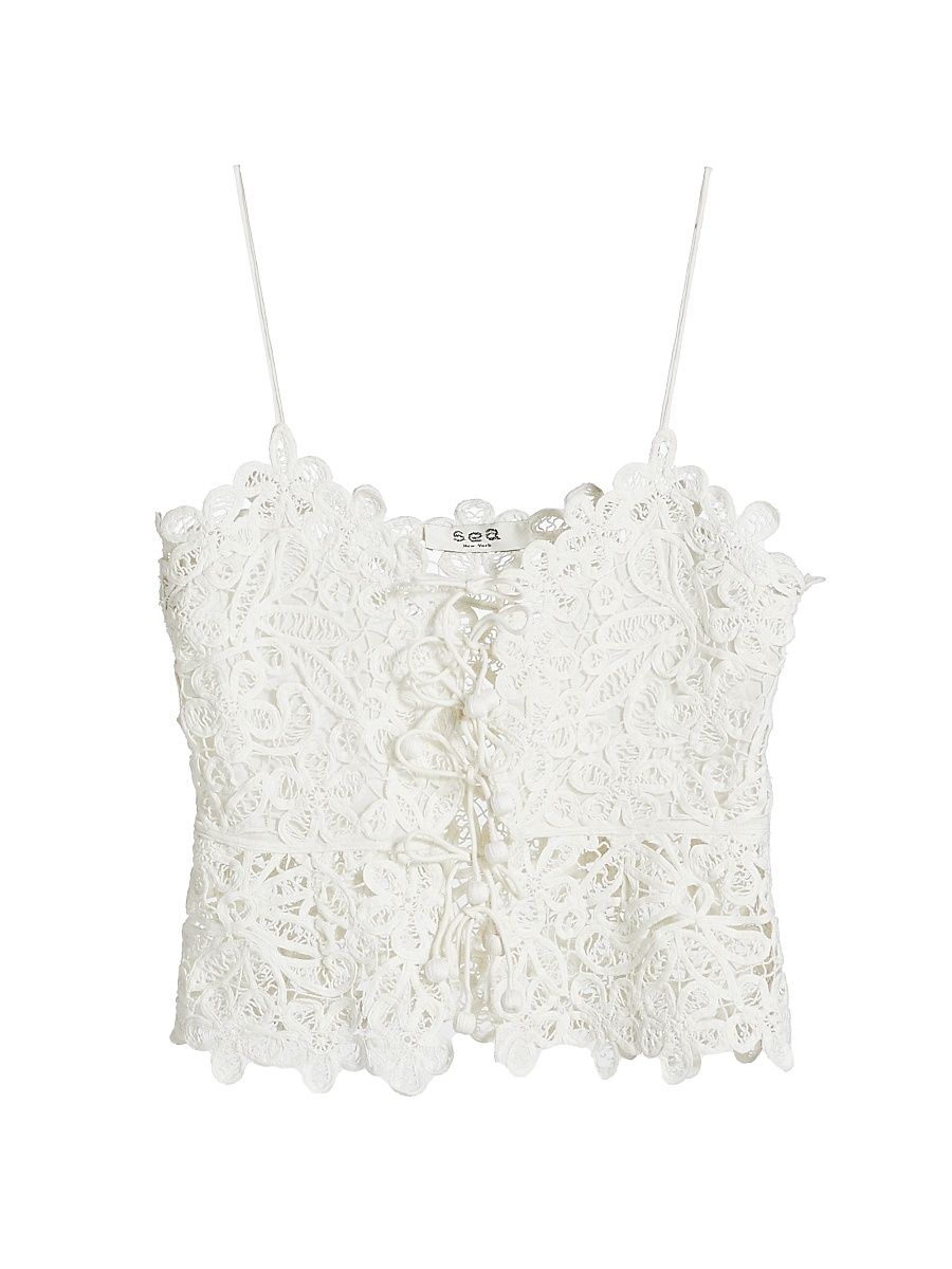 Women's Lyla Soutache Cotton Floral Lace Camisole - White - Size Medium