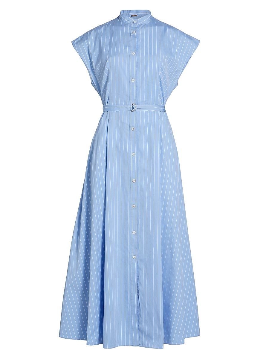 Women's Dejeuner Poplin Belted Shirtdress - Pale Blue White - Size 12