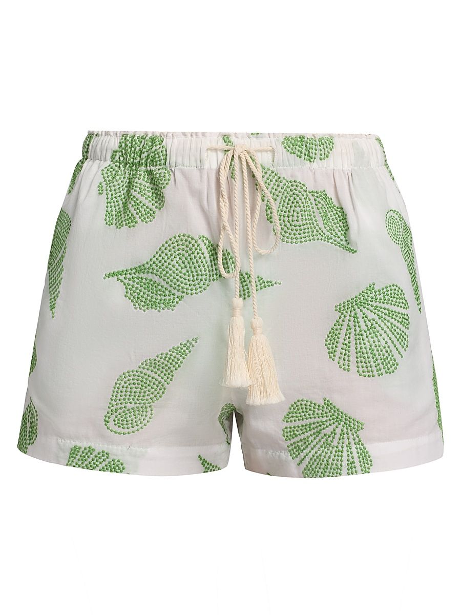 Women's Corrie Embroidered Cotton Cover-Up Shorts - Size Large