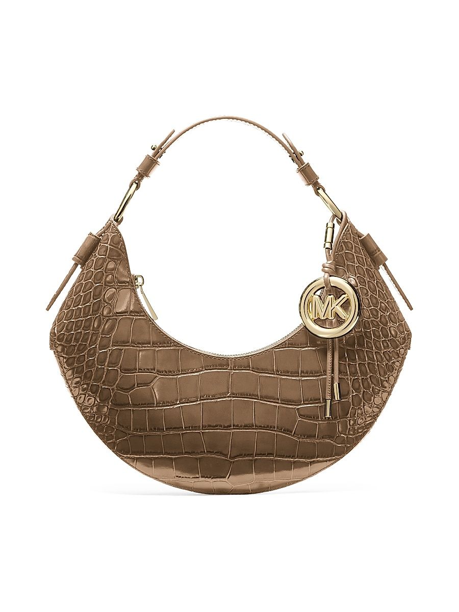 Women's Koa Croc-Embossed Leather Shoulder Bag - Husk
