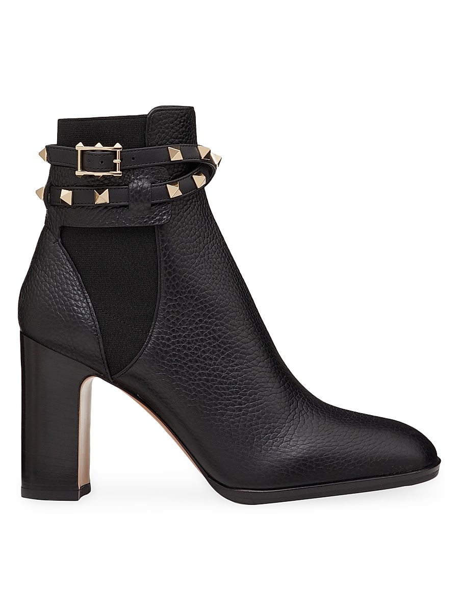 Women's Rockstud Grainy Calfskin Ankle Boots - Black - Size 5
