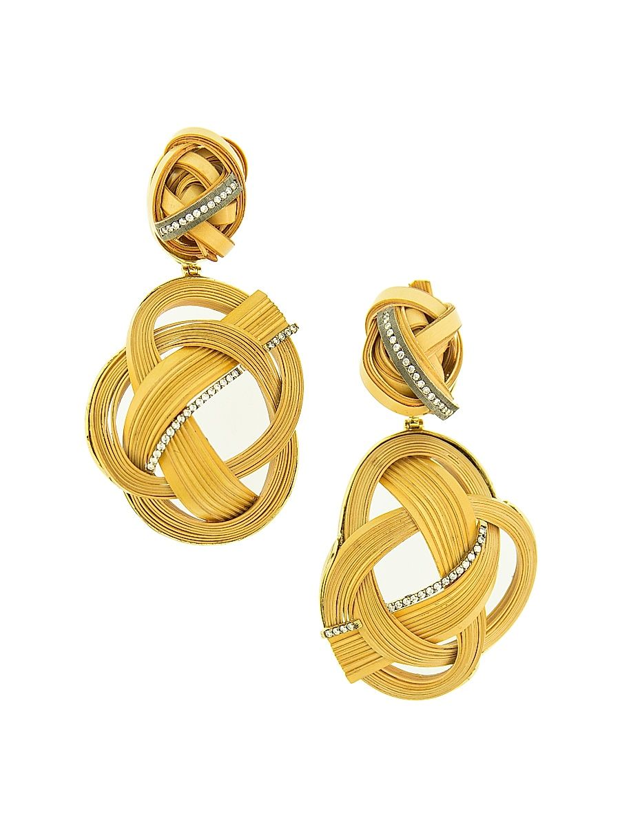Women's Bamboo 18K Yellow Gold & Light Brown Diamond Woven Bamboo Drop Earrings - Gold