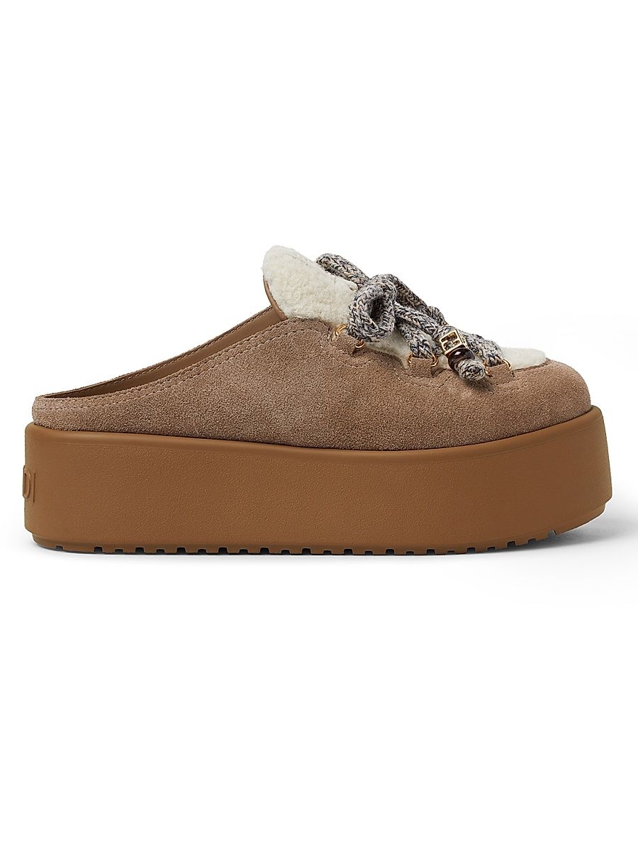 Women's 50MM Suede & Shearling Sabots - Taupe - Size 10