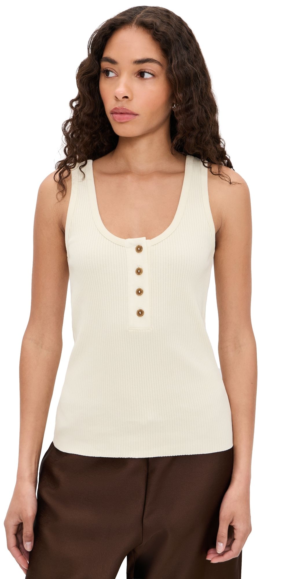 Vince Rib Henley Tank Sun Ivory M