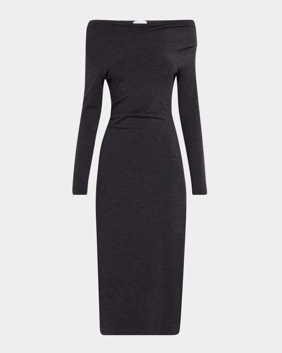 Draped Off-The-Shoulder Wool Jersey Midi Dress