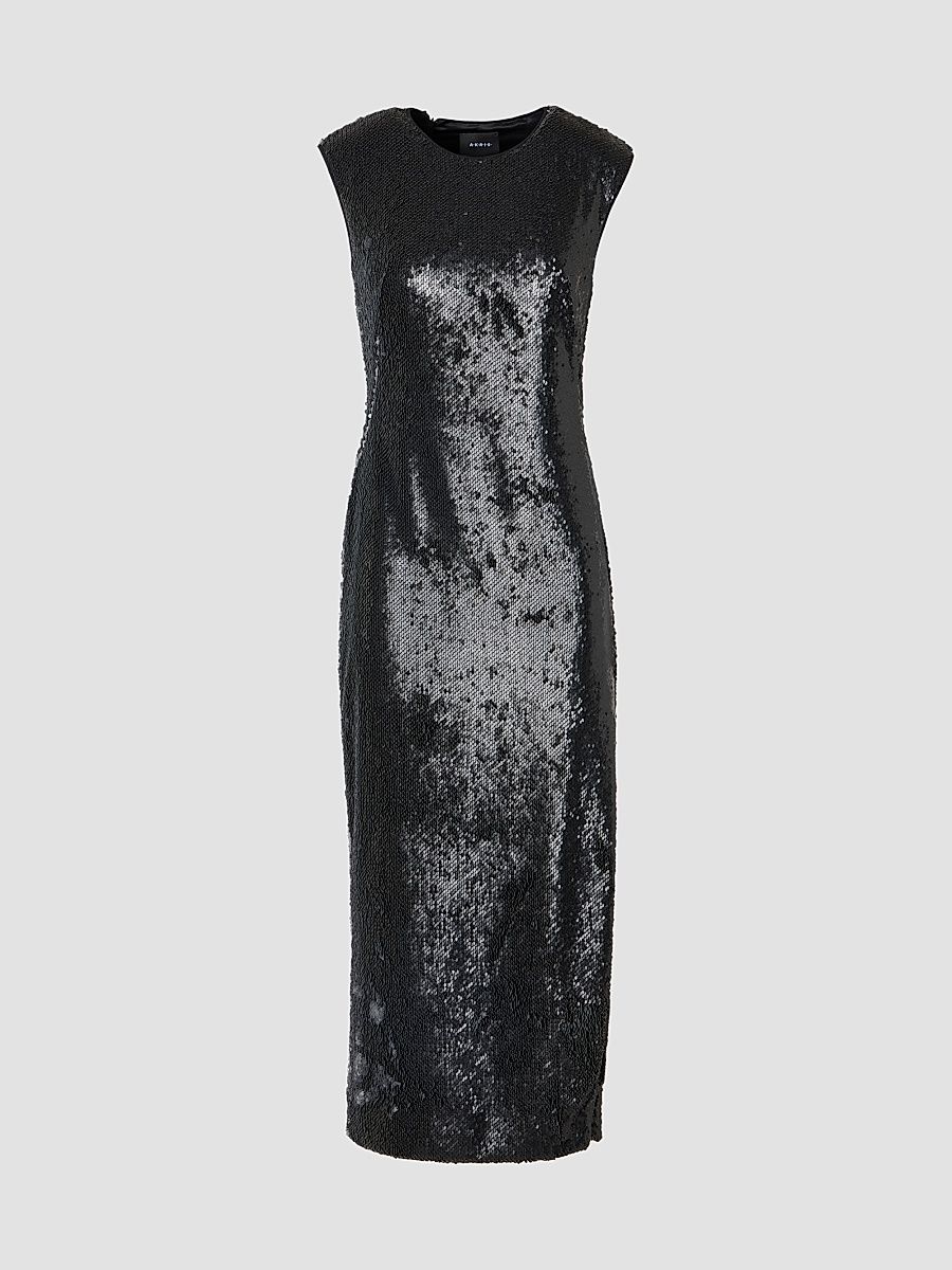 Women's Sequined Crewneck Midi Dress - Black - Size 16