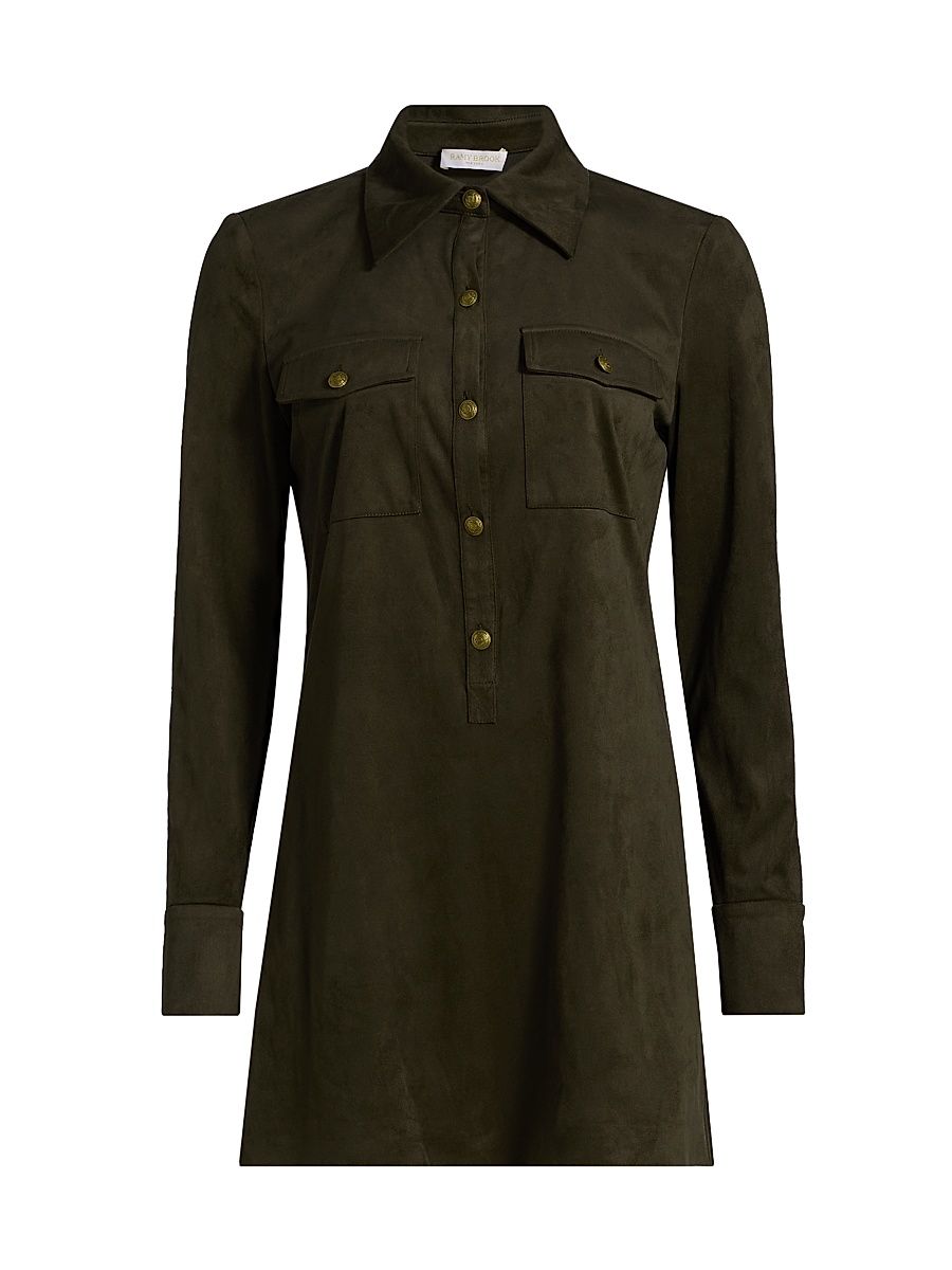 Women's Maria Button-Front Mini-Shirtdress - Deep Olive - Size 12