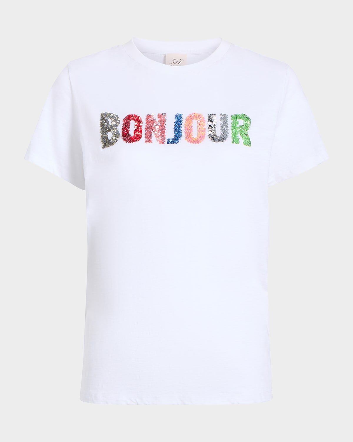 Crewneck Sequined Bonjour Tee