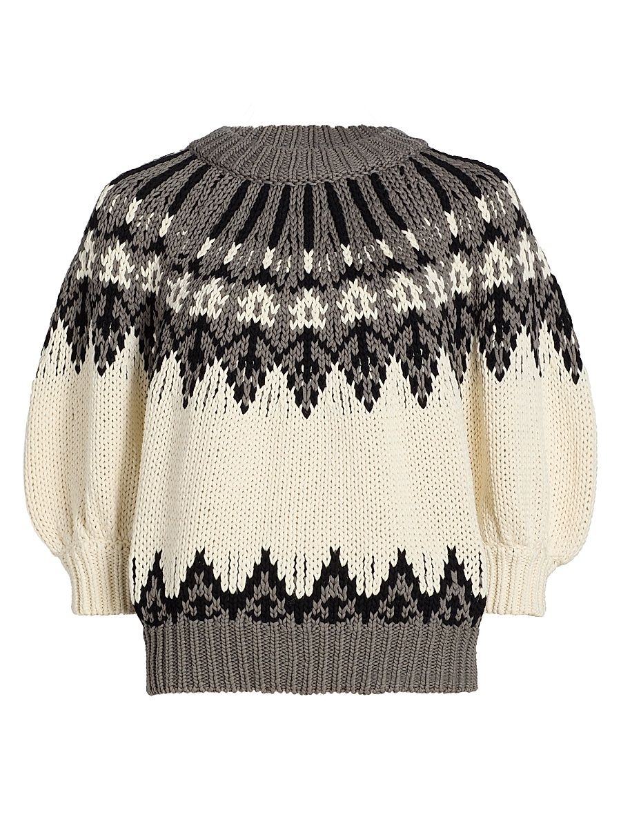 Women's Marty Chunky Colorworked Puff-Sleeve Sweater - Toffee - Size XL