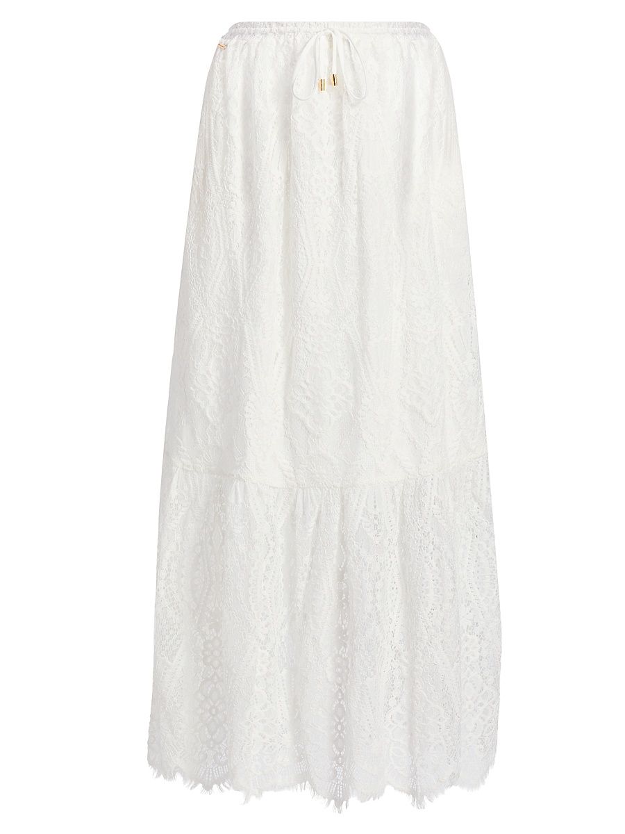 Women's Zia Cotton-Blend Lace Maxi Skirt - White - Size Large