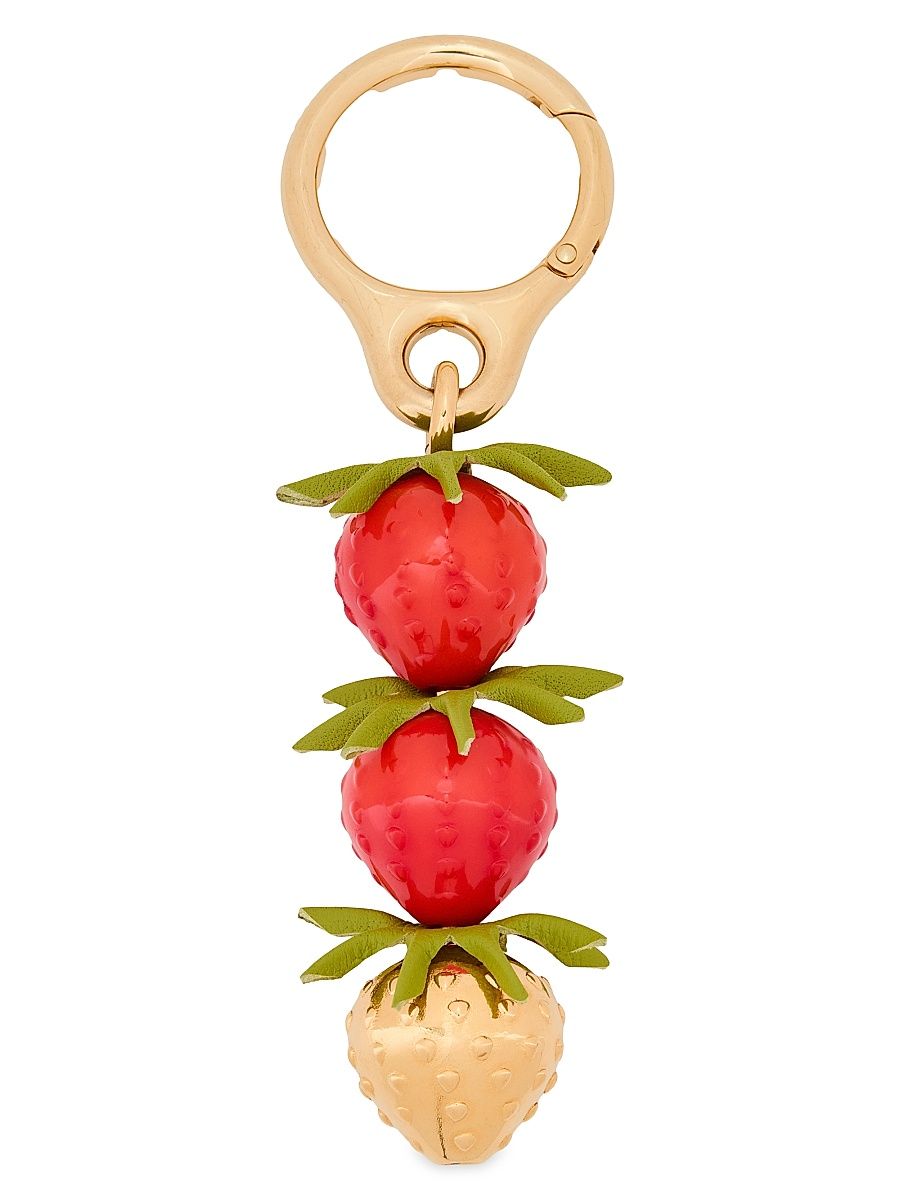 Women's Strawberry Leather Charm - Red Gold