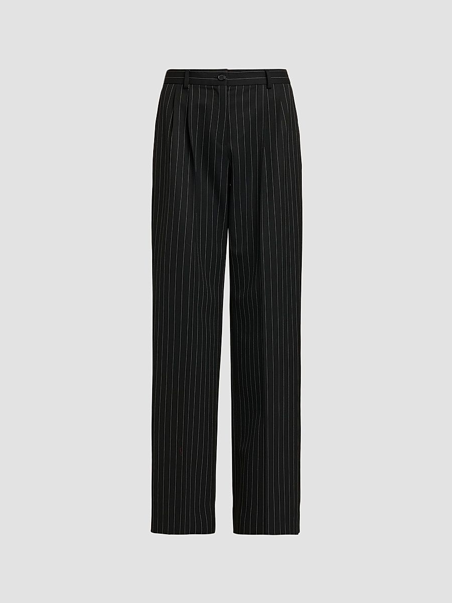 Women's Pinstriped Virgin Wool-Cashmere Straight-Leg Pants - Rigato - Size 14