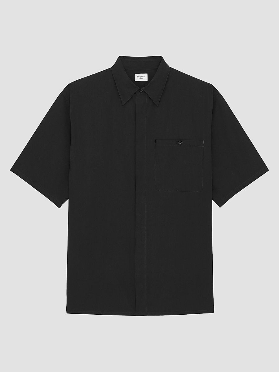 Saint Laurent Men's Pajama Shirt in Cotton Poplin - Noir - Size 15.5