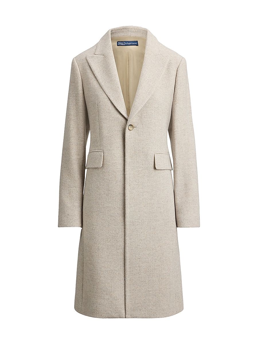 Women's Herringbone Wool-Blend Coat - Cream Grey Herringbone - Size 16