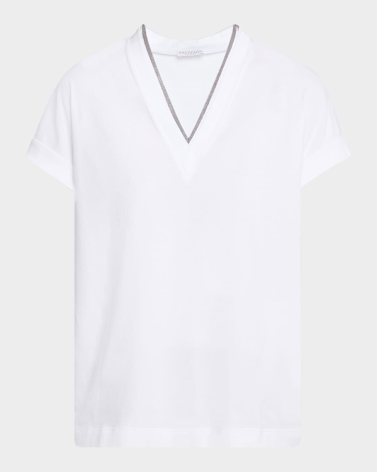 Monili V-Neck Short-Sleeve Cotton Jersey T-Shirt