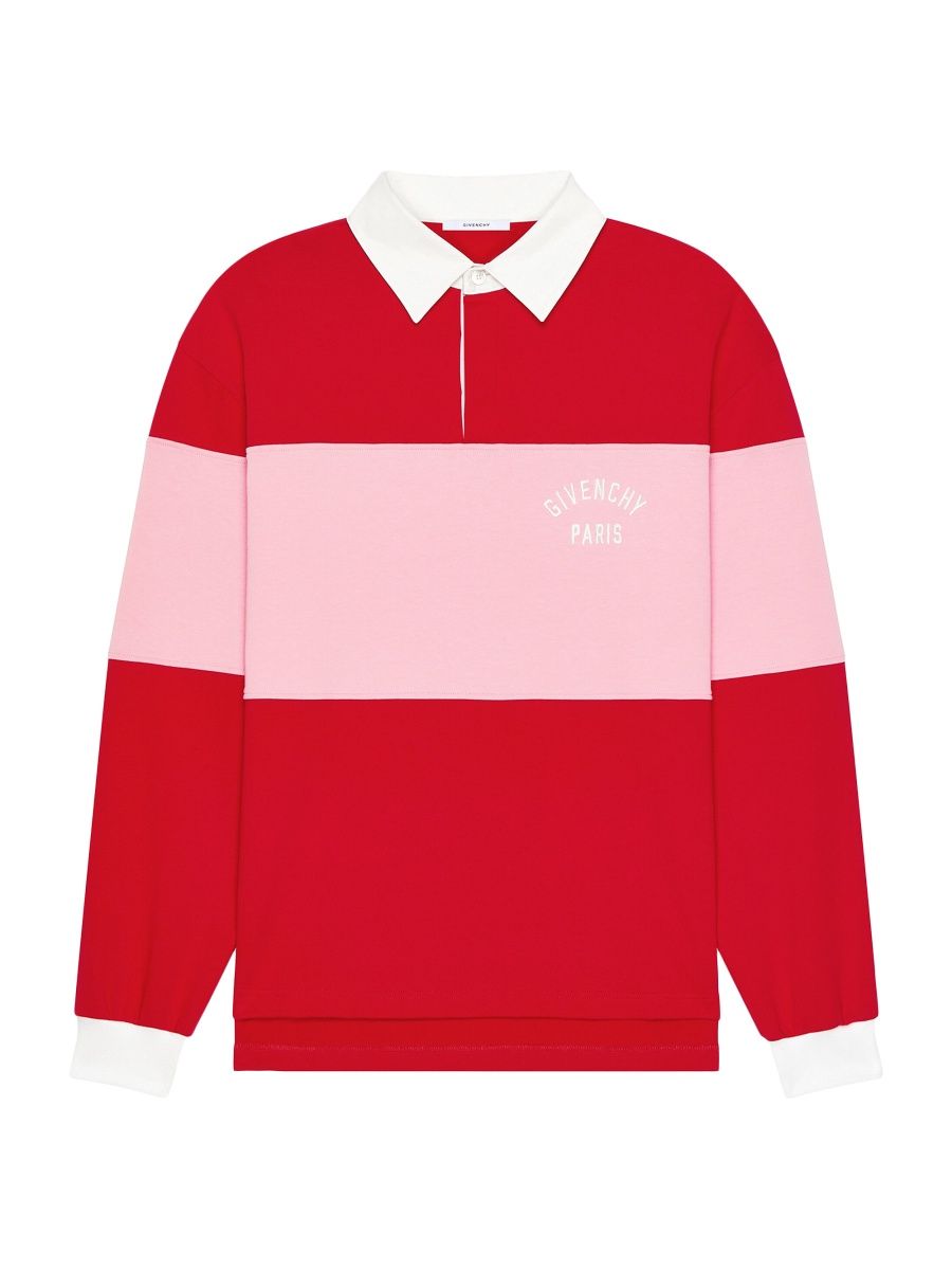 Givenchy Men's Bicolor Polo Shirt in Cotton with Logo Embroidery - Red Pink - Size XXL