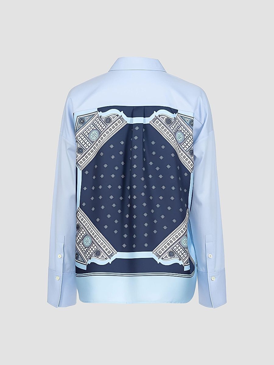 Callas Milano Women's Sirene Scarf-Front Shirt - Pale Blue Navy - Size 4