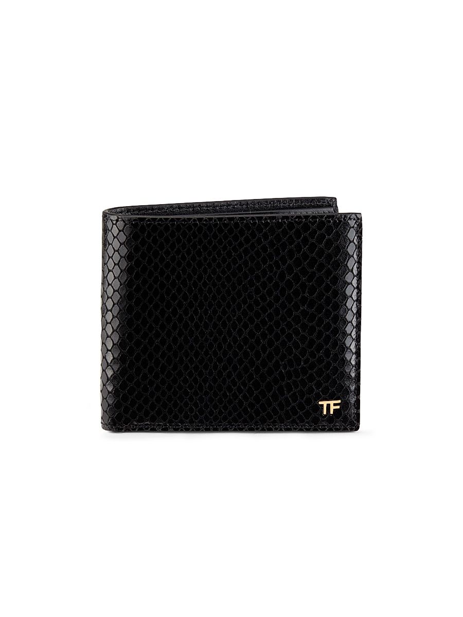 Men's Python-Embossed T Line Bifold Wallet - Black