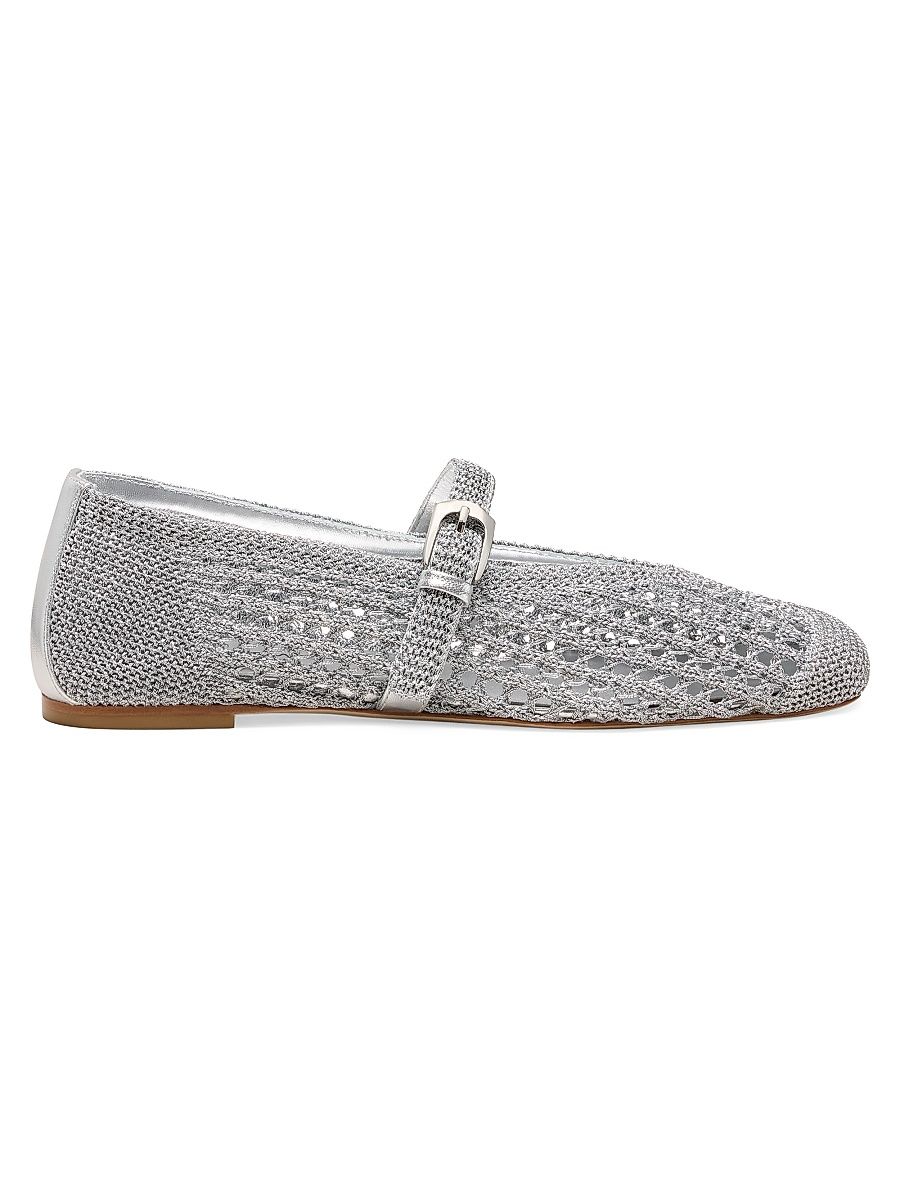Women's Leora Leather-Trim Crochet Mary Janes - Silver - Size 9.5
