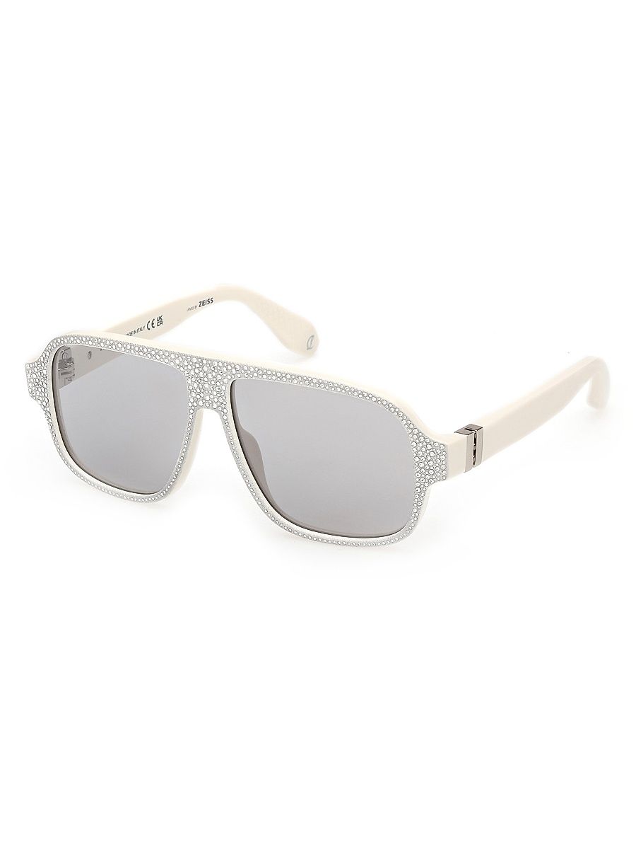 Men's Roller 57MM Crystal-Embellished Pilot Sunglasses - White Smoke