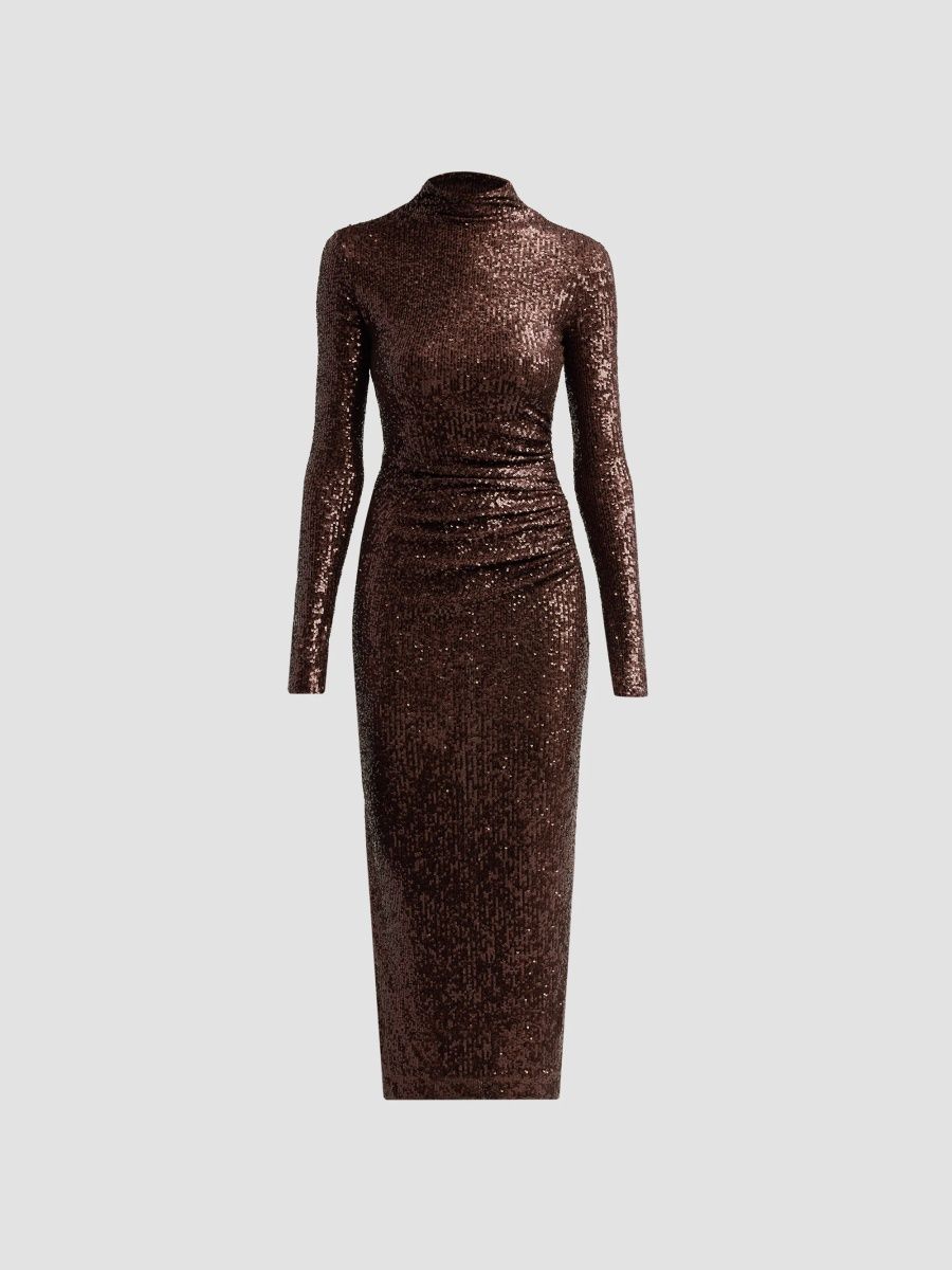 Cara Cara Women's Ryan Sequined Sheath Midi Dress - Brown Sequins - Size XL