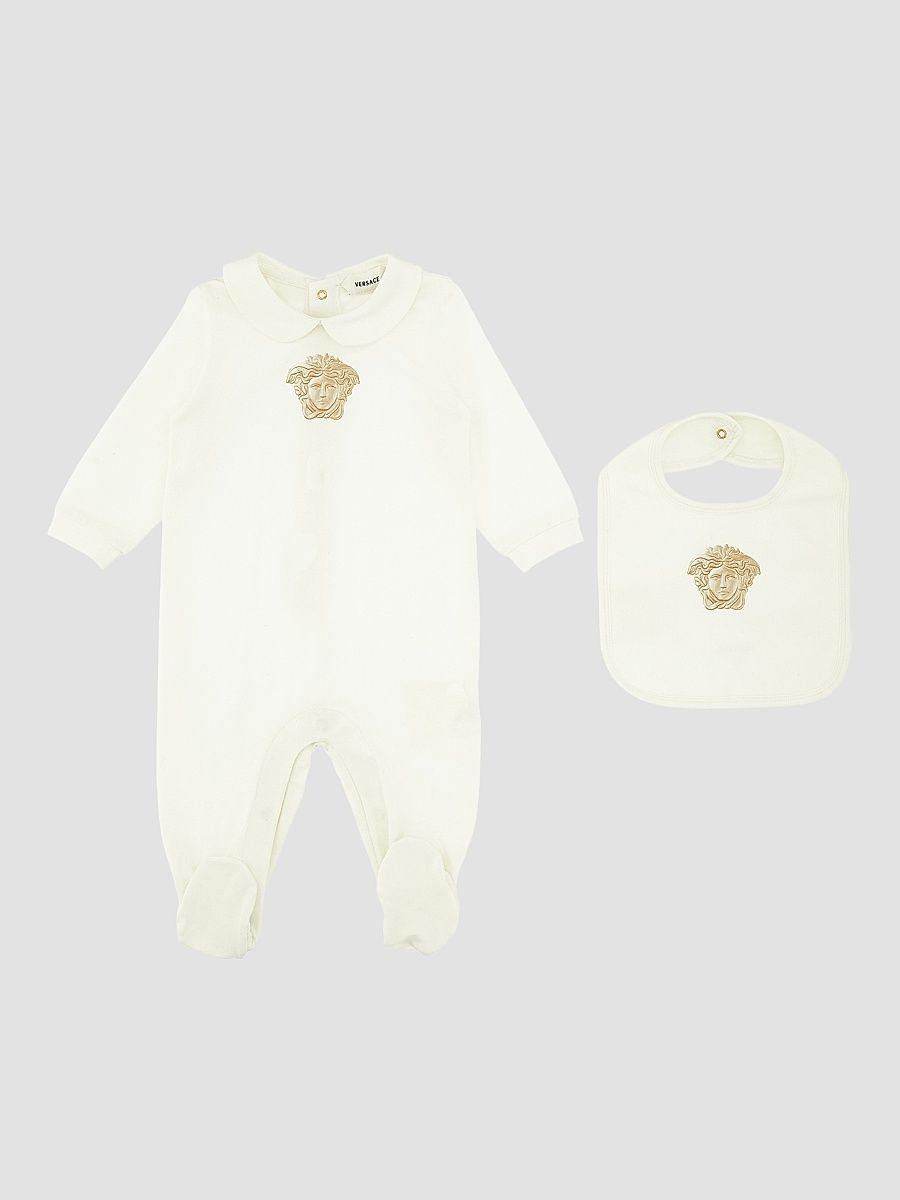 Baby's Medusa Bib & Footie Set - White - Size Newborn
