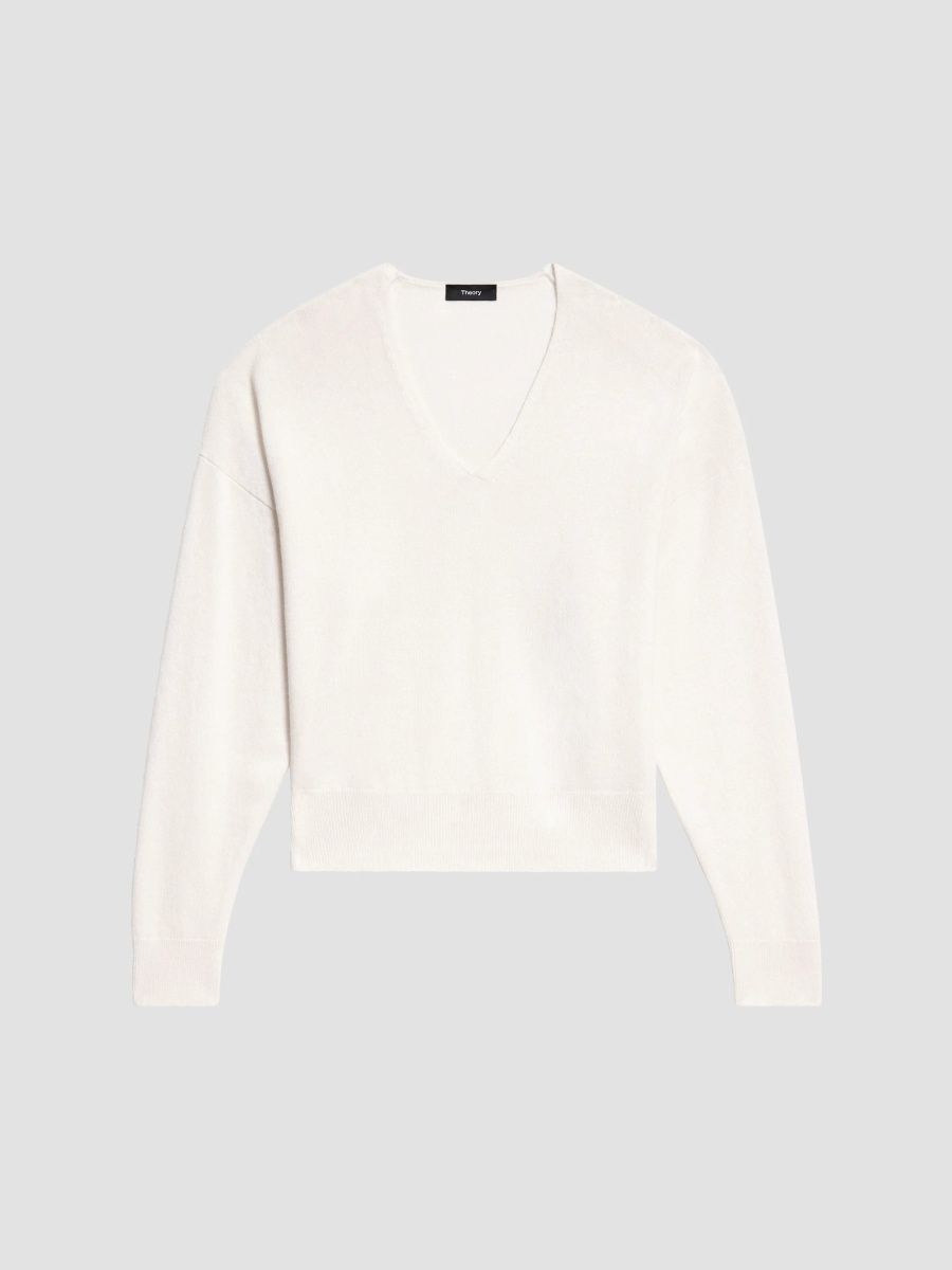 Theory Women's Relaxed V-Neck Cashmere Sweater - Ivory - Size XS