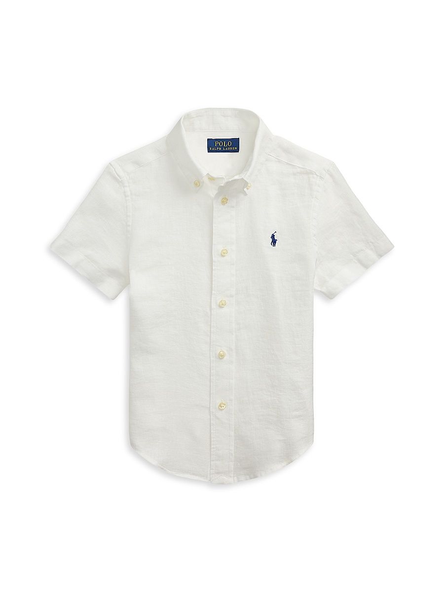 Little Boy's & Boy's Linen Short-Sleeve Shirt - White - Size 16