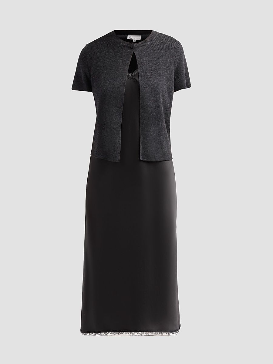 Women's Viv Lace-Trim A-Line Midi Dress - Shadow Combo - Size Large