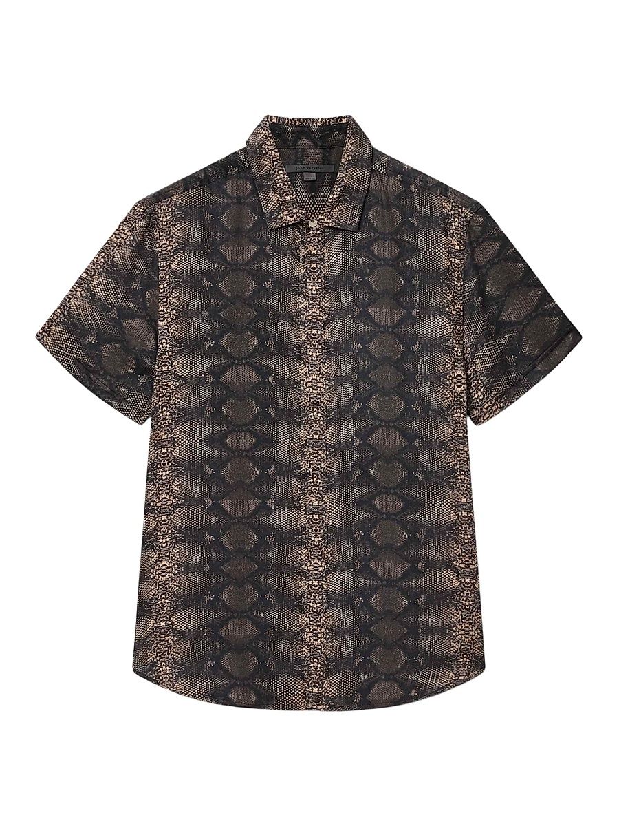 Men's Loren Snake-Print Short-Sleeve Shirt - Light Khaki - Size Small