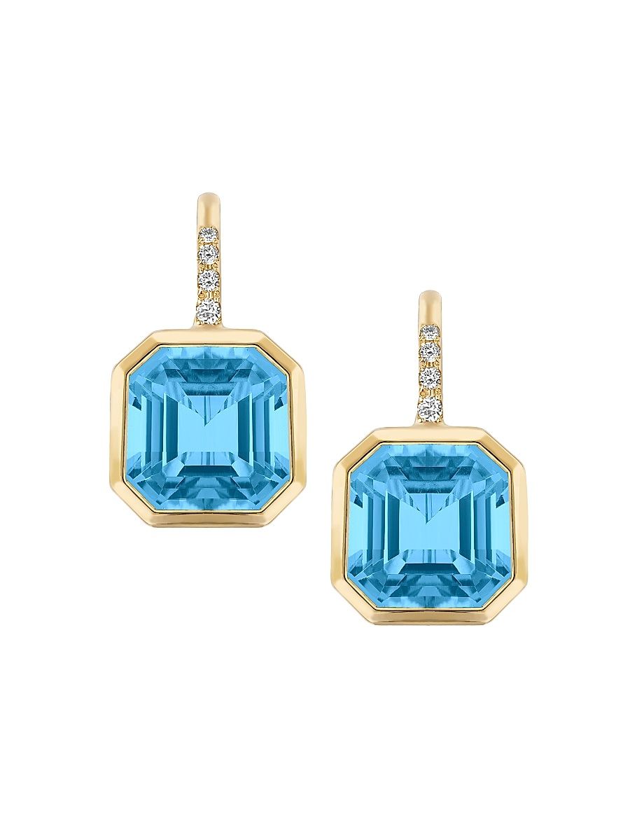 Women's Gossip 18K Yellow Gold, London Blue Topaz, & 0.09 TCW Diamond Drop Earrings - Blue
