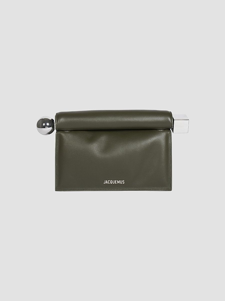 Jacquemus Women's La Pochette Rond Carré Leather Clutch - Dark Khaki