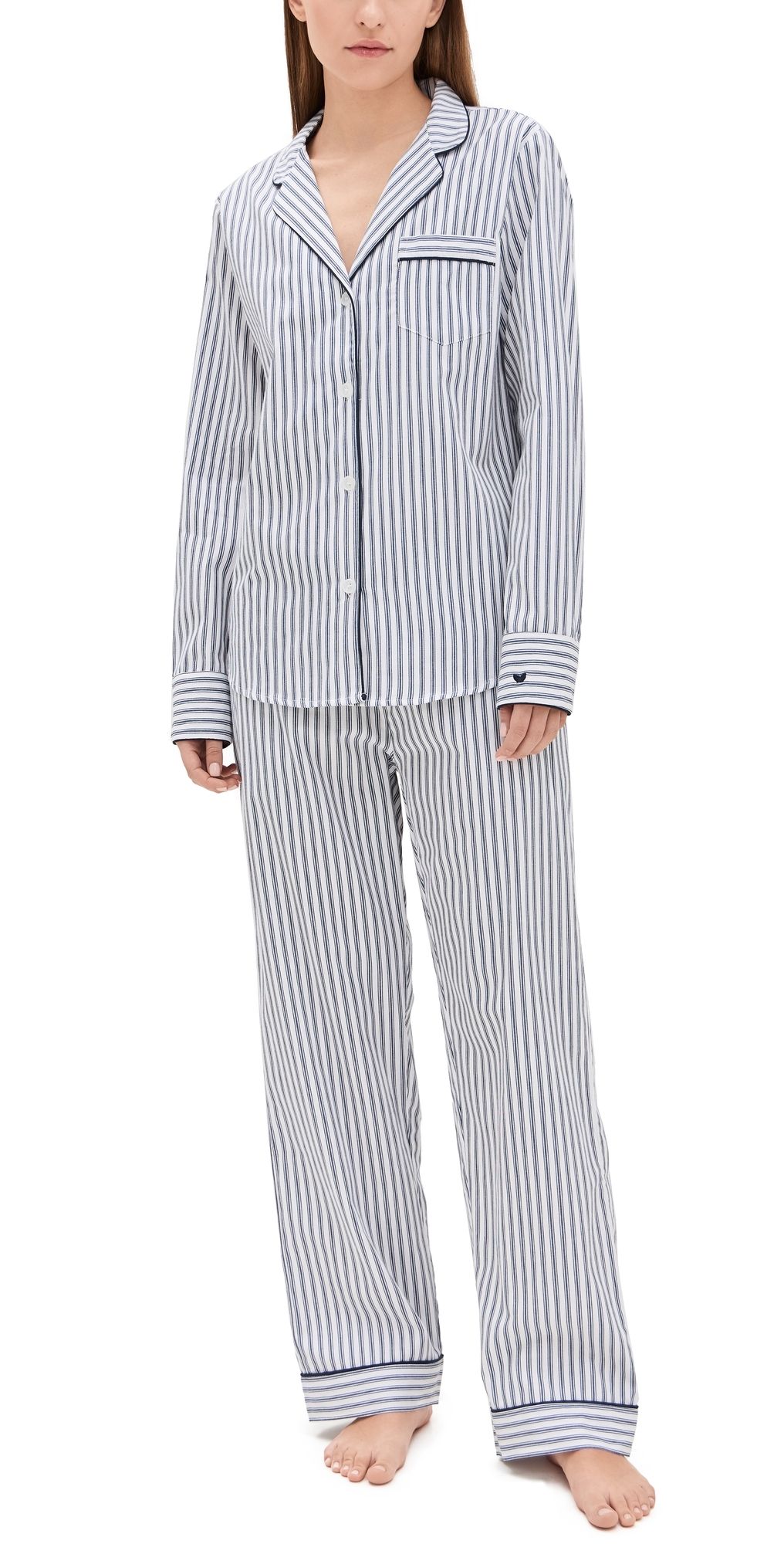 Petite Plume French Ticking Twill Pajama Set White/Navy M