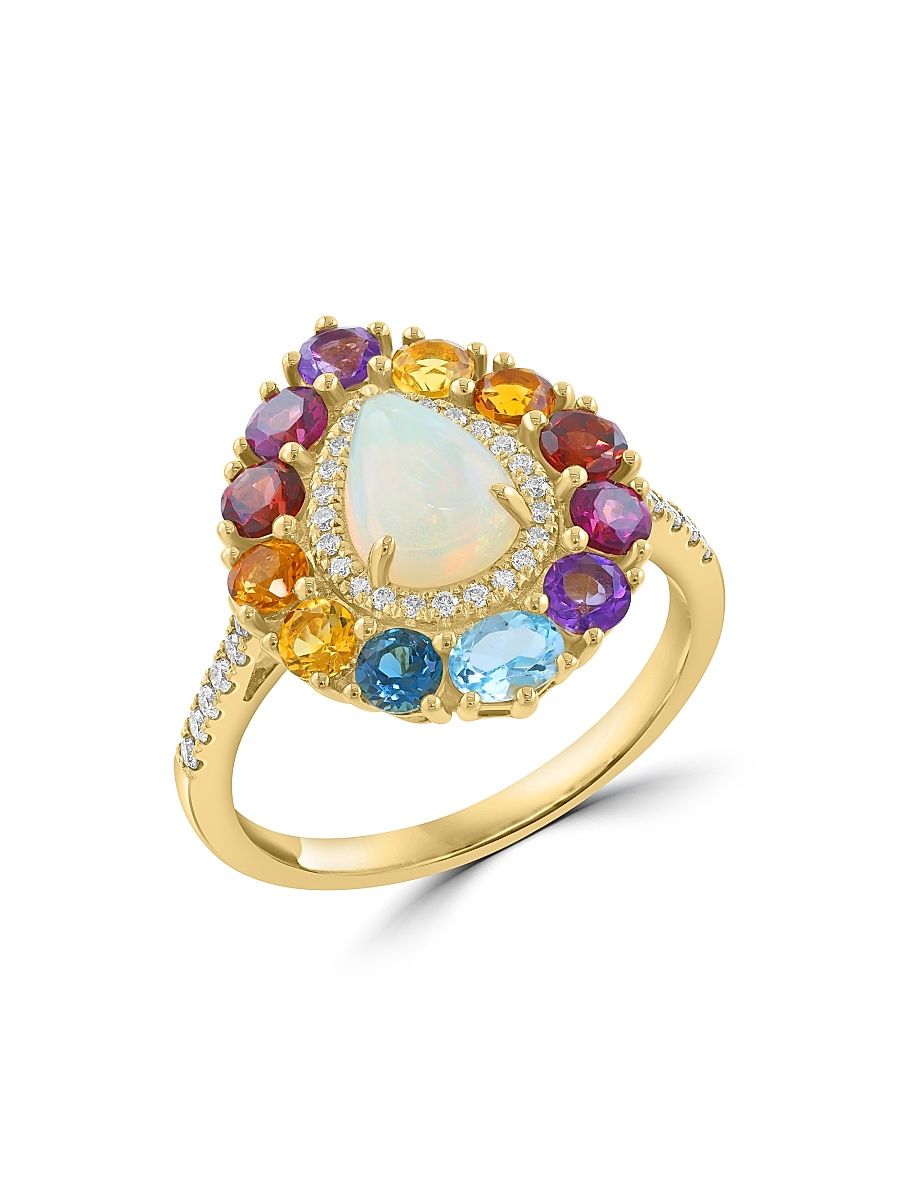 Women's 14K Yellow Gold & Multi-Gemstone Halo Ring - Yellow Gold - Size 7