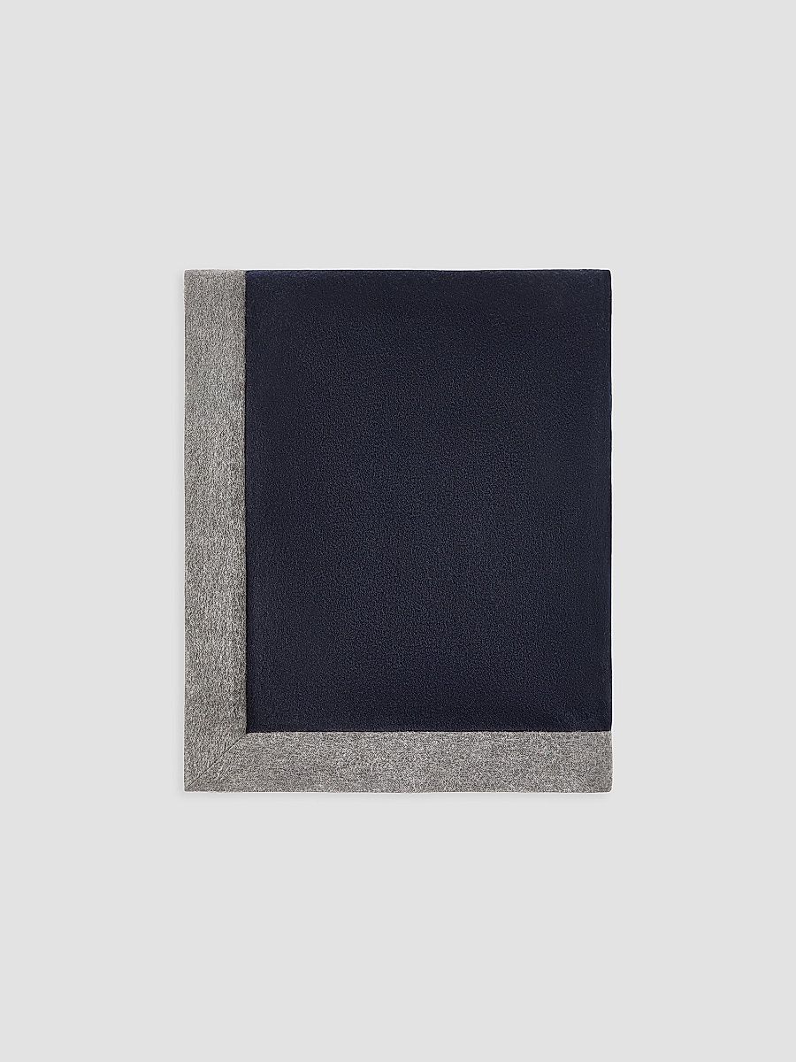 Brunello Cucinelli Cashmere Throw with Contrasting Border - Navy Blue