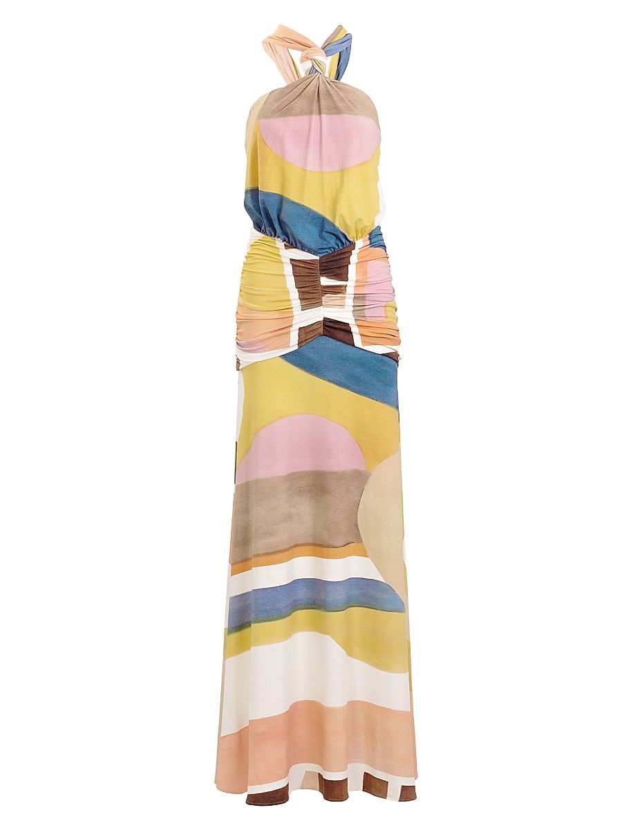 Women's Jedda Abstact Ruched Halter Gown - Abstract Print - Size Large