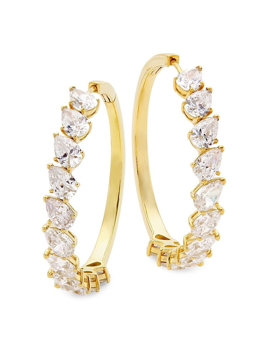 Women's Mesmerize 18K Gold-Plate & Cubic Zirconia Pear-Cut Hoop Earrings - Gold Crystal