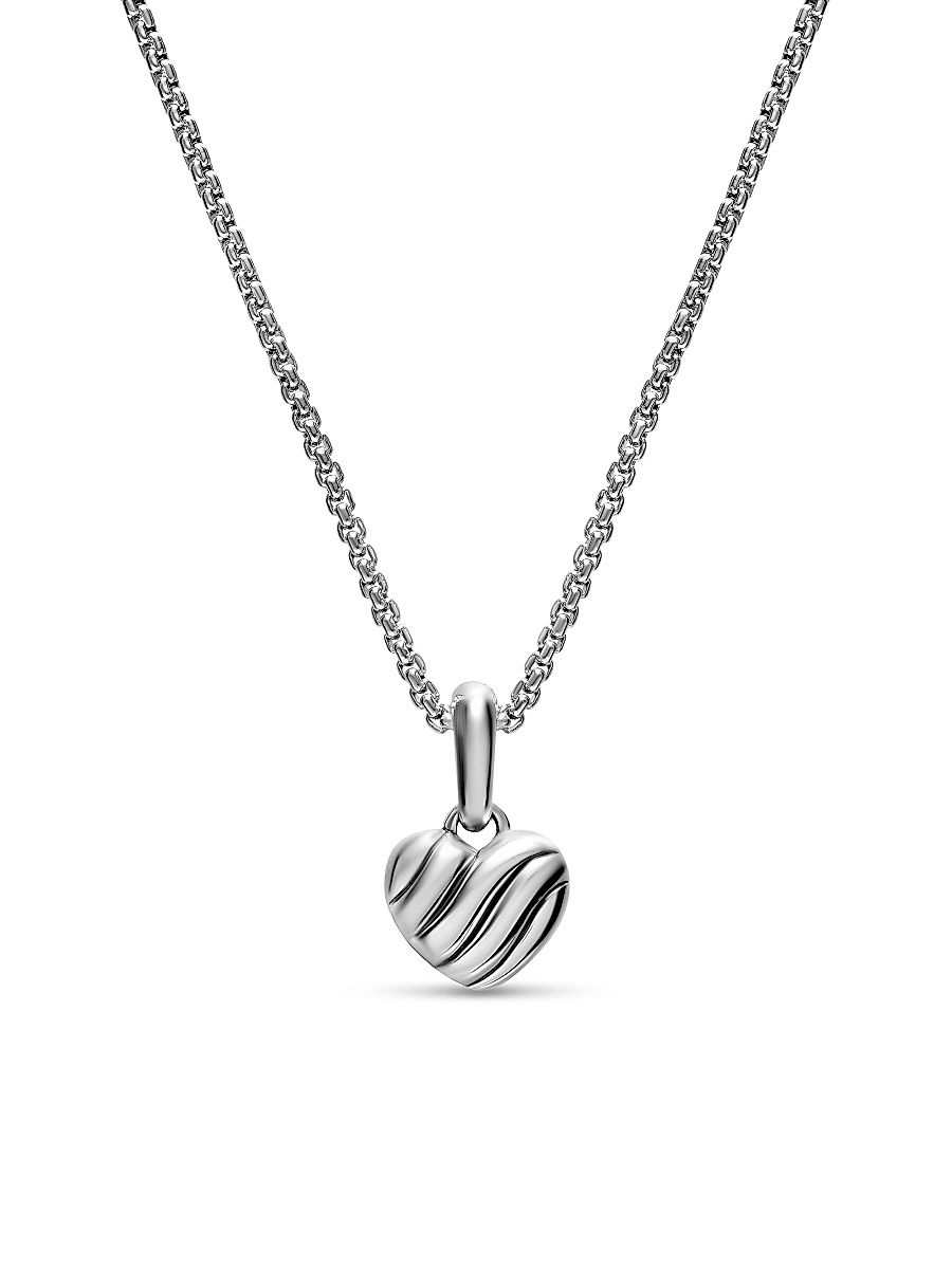 Women's Petite Puffy Cable Heart Necklace in Sterling Silver, 7.4MM - Silver - Size 18