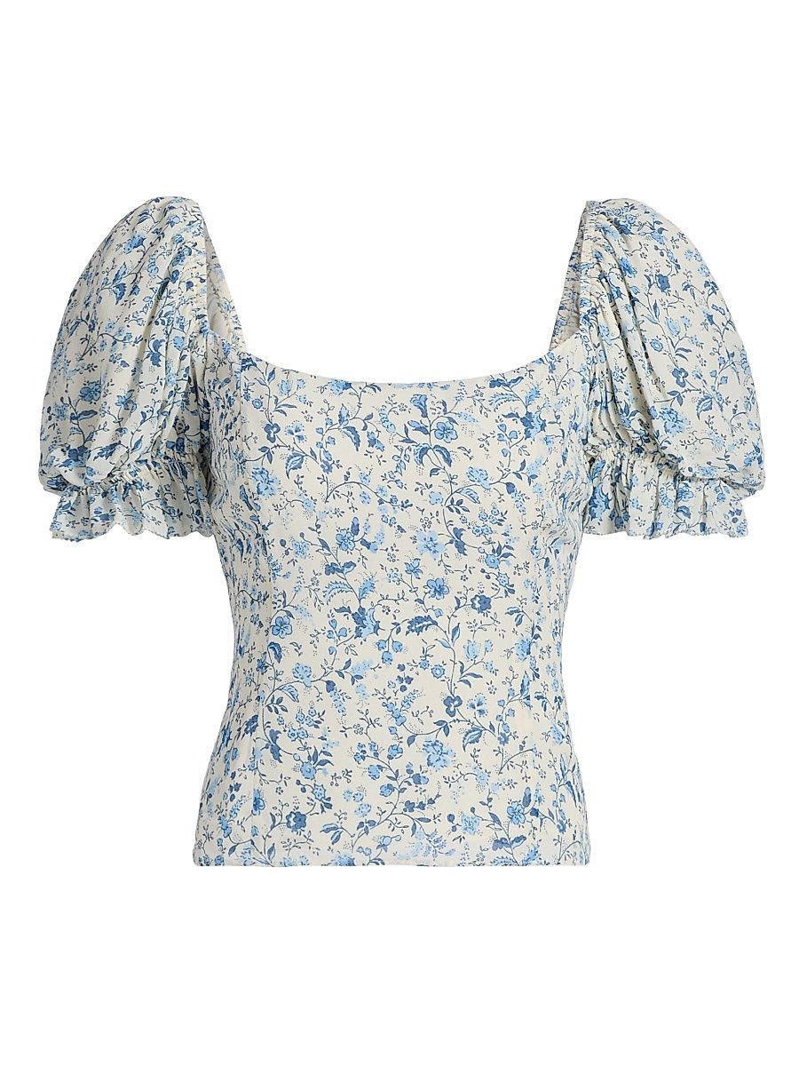 Women's Marin Floral Puff-Sleeve Top - Nile - Size 12