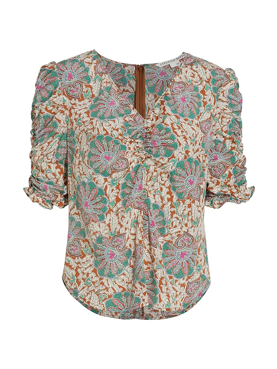 Women's Henrieta Paisley Stretch-Silk Top - Caramel Multi - Size 6