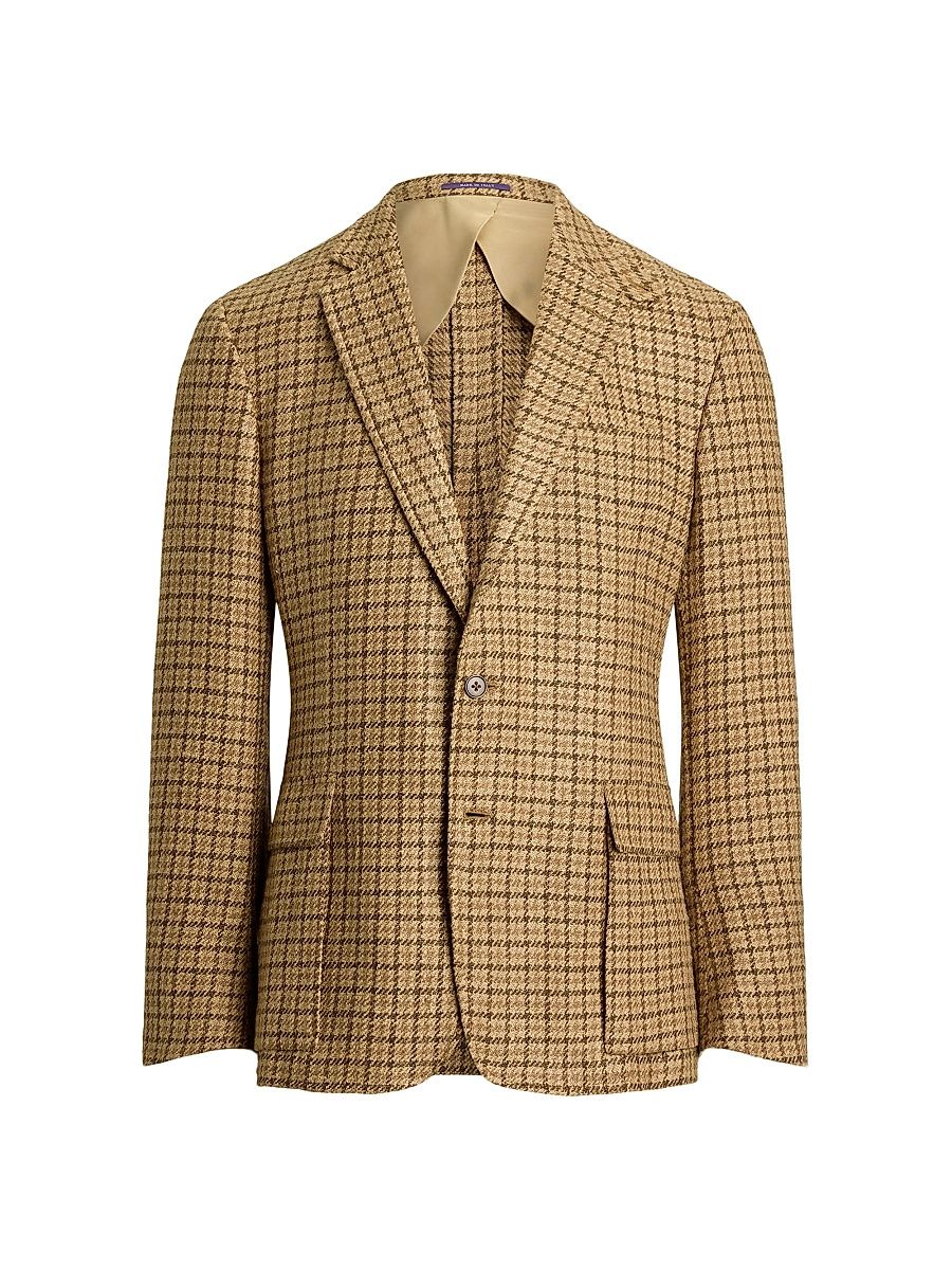 Men's Kent Houndstooth Silk-Blend Sport Coat - Camel Brown - Size 40