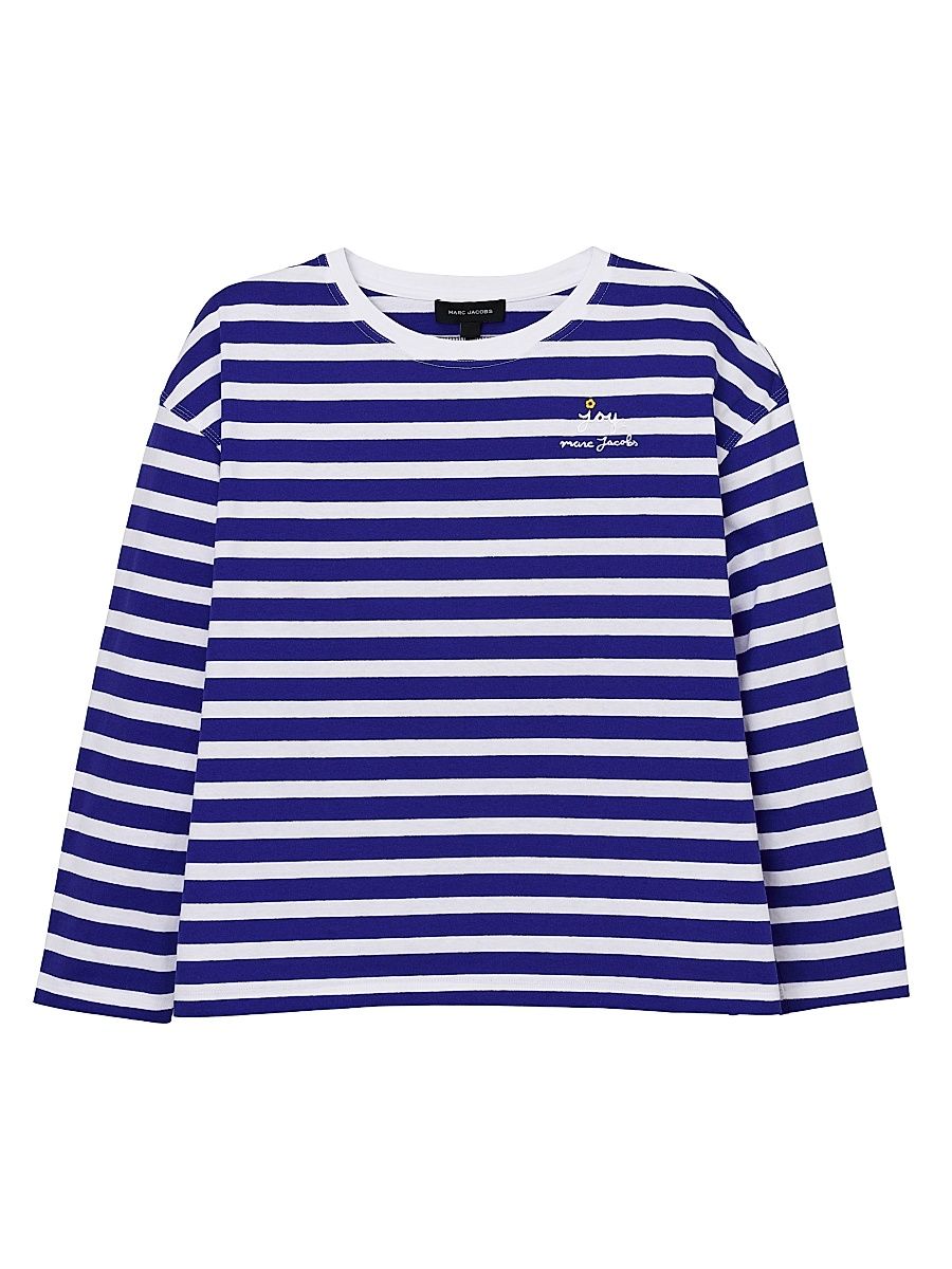 Women's Daisy Striped Cotton Oversized T-Shirt - Pansy White - Size XS