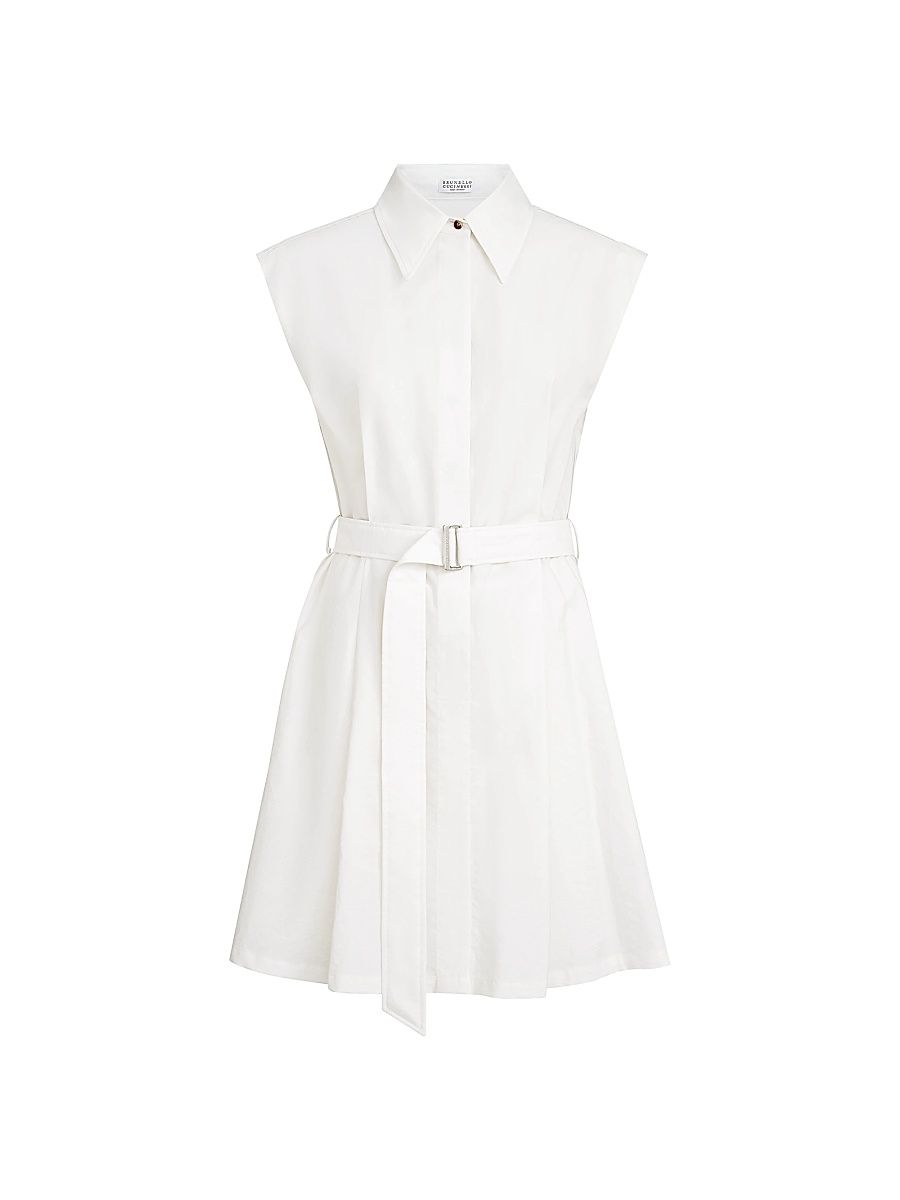 Women's Techno Cotton Texture Twill Belted Mini Shirt Dress with Monili - Panama - Size XXXL