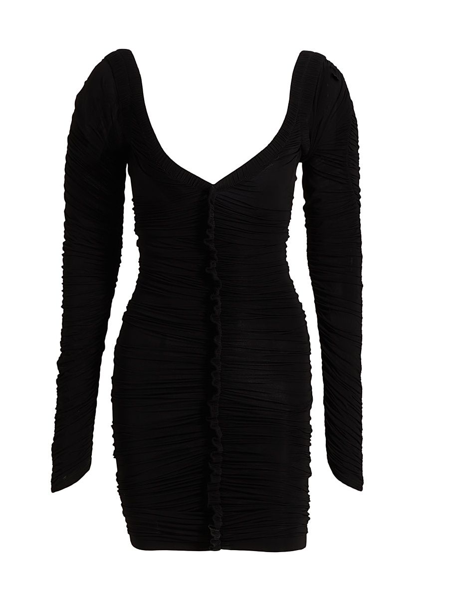 Women's Ruched Long-Sleeve Minidress - Black - Size Large