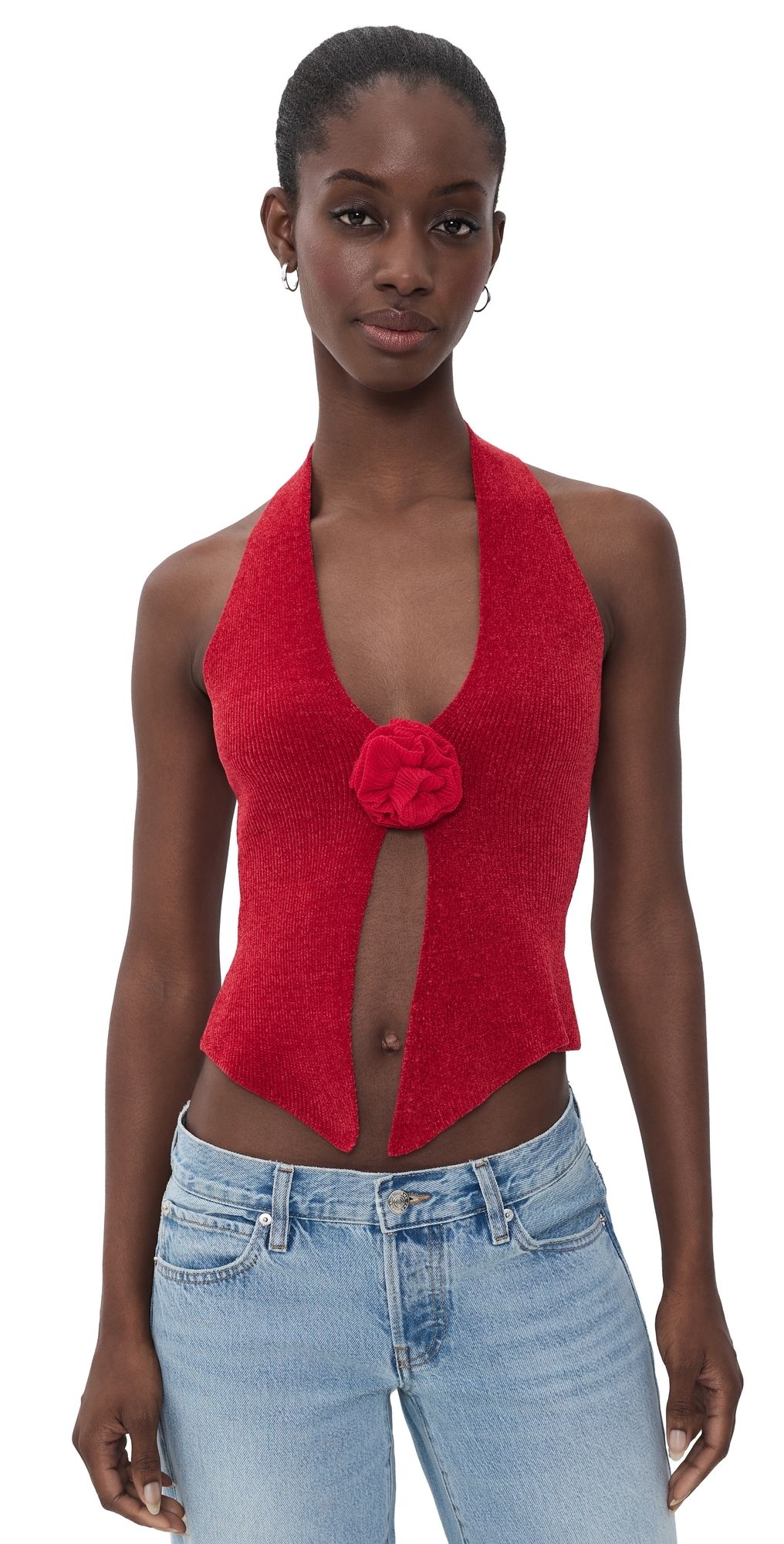 With Jéan Rose Knit Top Red XS