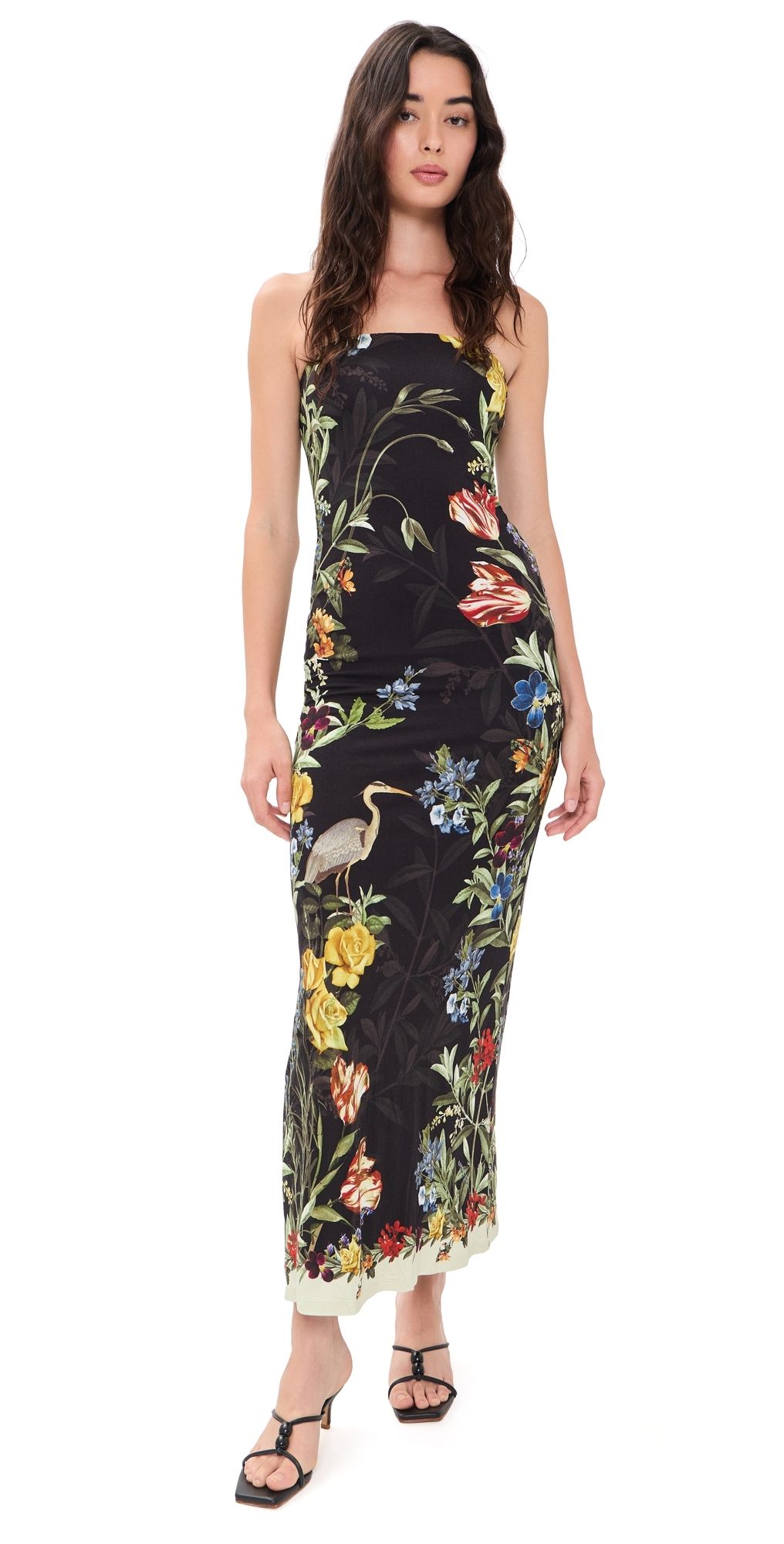 ALICE + OLIVIA Delora Strapless Midi Dress Desert Springs Black 4